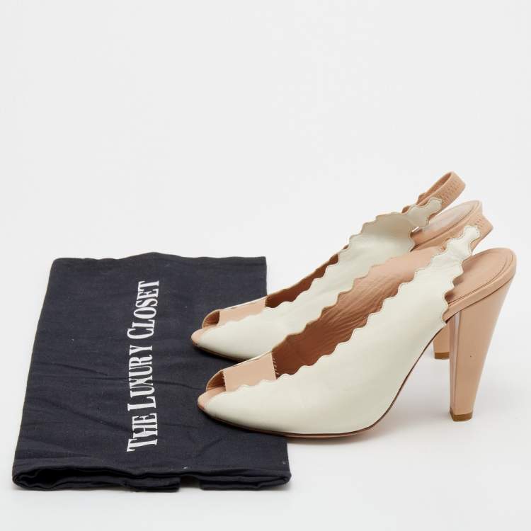 Pre Owned Chloe Cream Leather Slingback Peep Toe Sandals Size 36.5