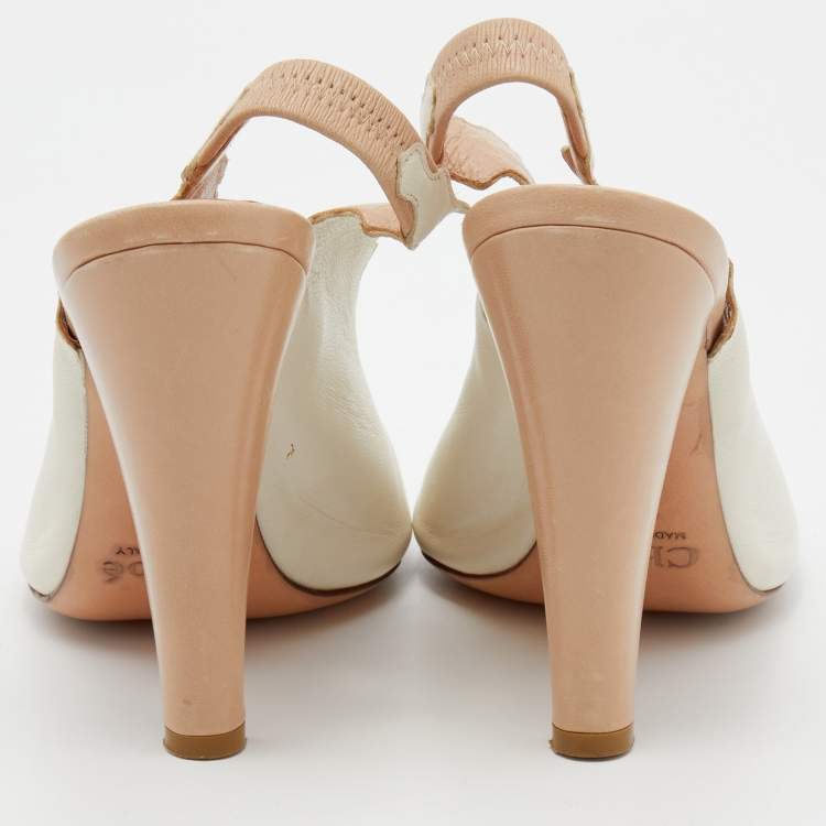 Pre Owned Chloe Cream Leather Slingback Peep Toe Sandals Size 36.5