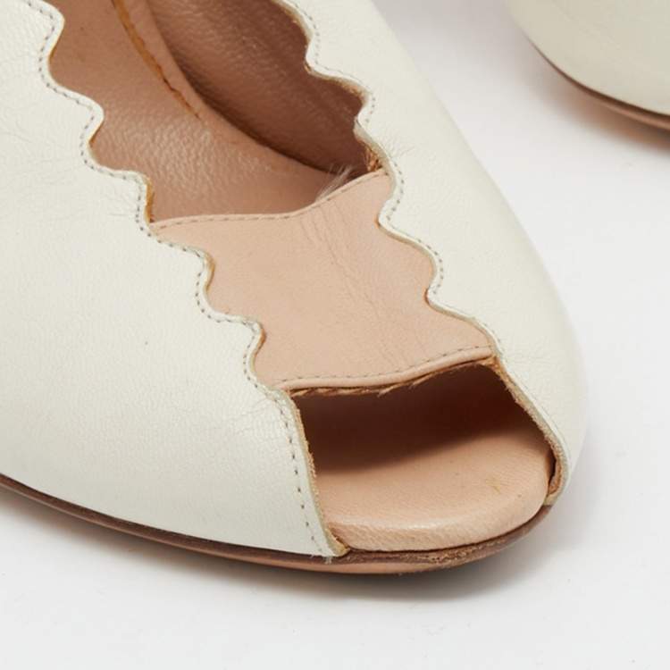 Pre Owned Chloe Cream Leather Slingback Peep Toe Sandals Size 36.5