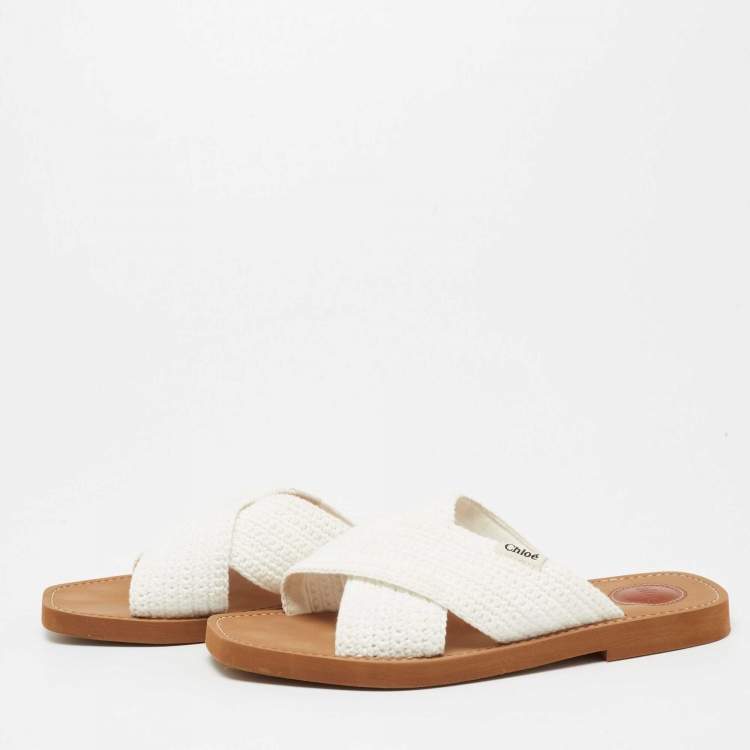مملوكة مسبقًا Chloe White Woody Crocheted Slides Sandals Size 40