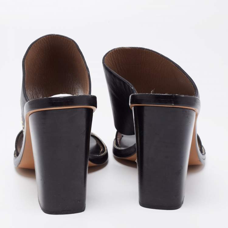 Pre Owned Chloe Black/Gold Studded Leather Slide Sandals Size 41