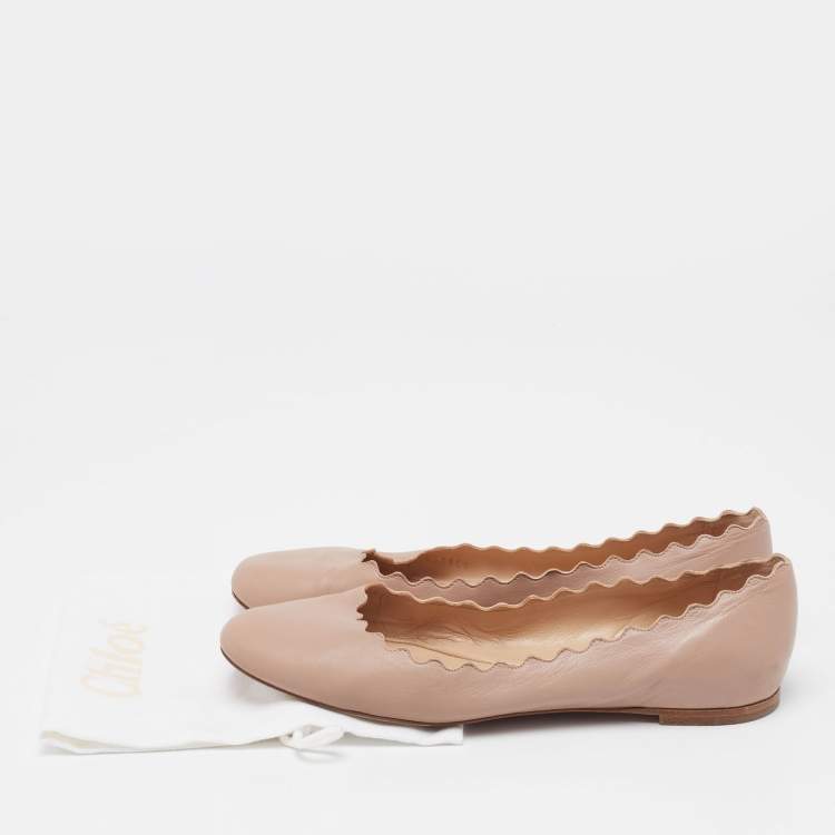 Pre Owned Chloe Dusty Pink Scalloped Leather Lauren Ballet Flats Size 38.5