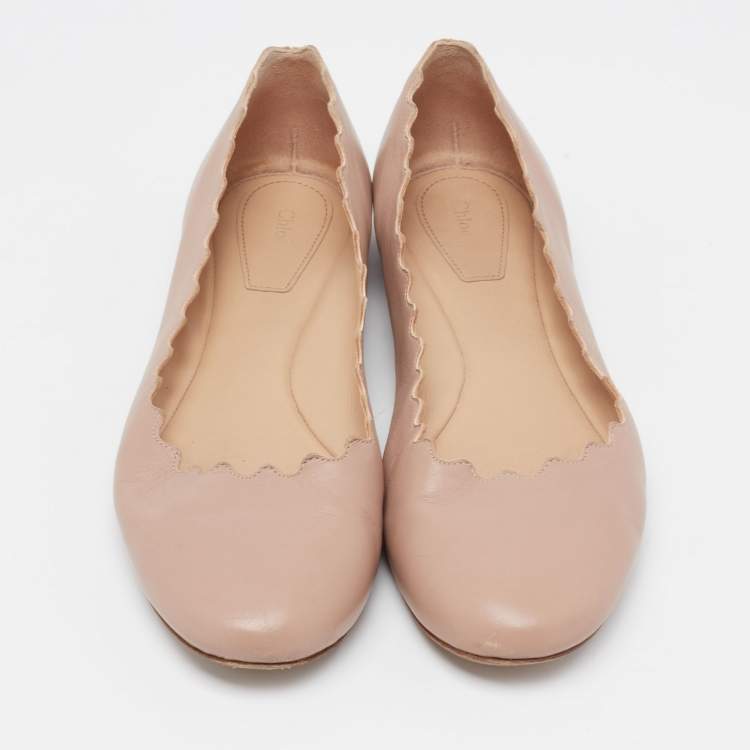 Pre Owned Chloe Dusty Pink Scalloped Leather Lauren Ballet Flats Size 38.5