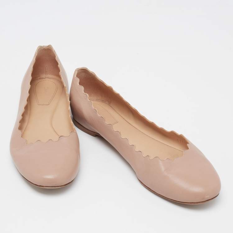 Pre Owned Chloe Dusty Pink Scalloped Leather Lauren Ballet Flats Size 38.5
