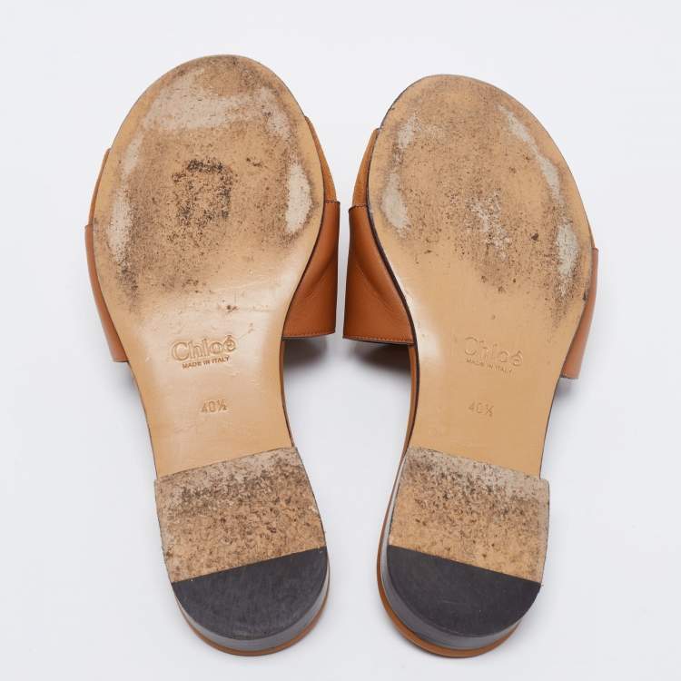Pre Owned Chloe Brown Suede And Leather Flat Sandals  Size 40.5