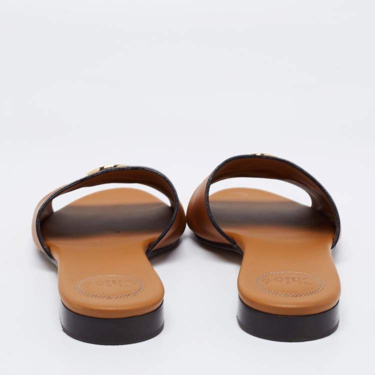 Pre Owned Chloe Brown Suede And Leather Flat Sandals  Size 40.5