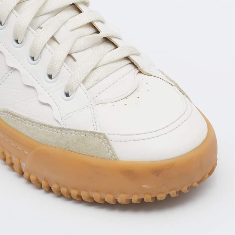 Pre Owned Chloe White/Brown Leather And Suede Trims Franckie Low Top Sneakers Size 38