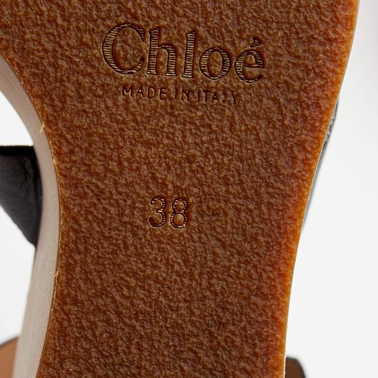 مملوكة مسبقًا Chloe Black Leather Crisscross Platform Wedge Ankle Strap Sandals Size 38