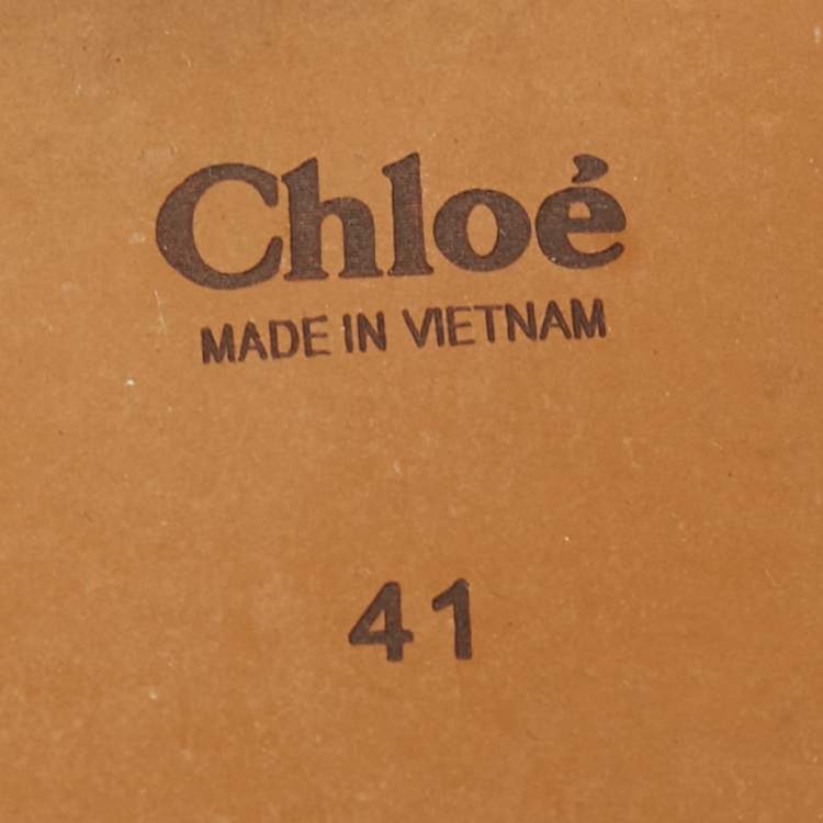Pre Owned Chloe Beige Canvas Woody Logo Flat Slides Size 41