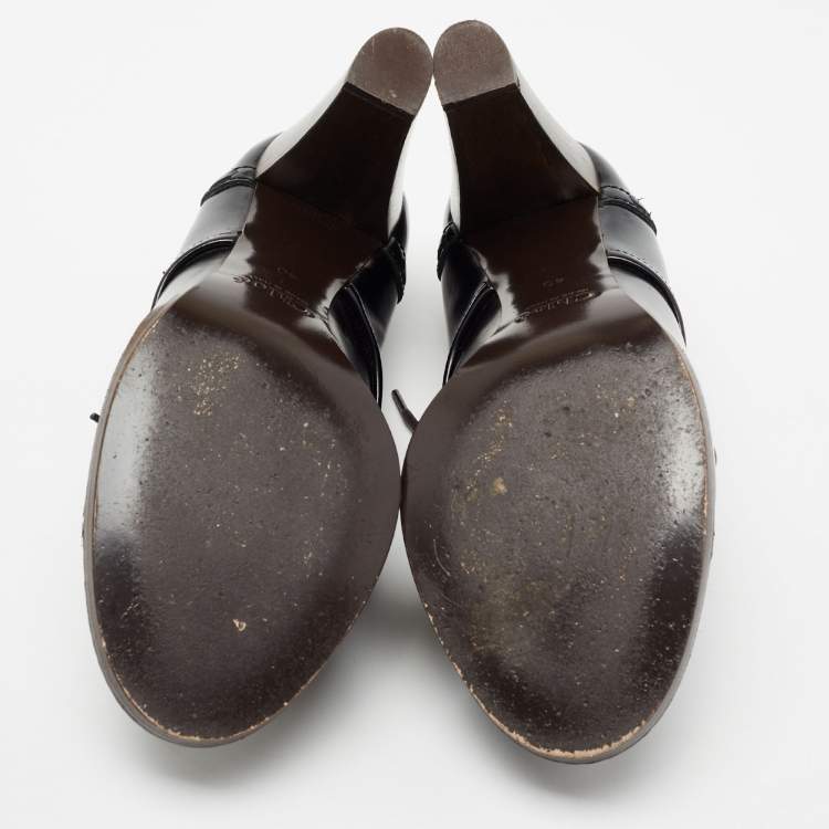 Pre Owned Chloe Black Patent Leather Lace-Up Derby Ankle Boots Size 40