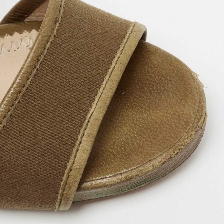 Pre Owned Chloe Brown Canvas and Leather Trim Ankle Sandals Size 38