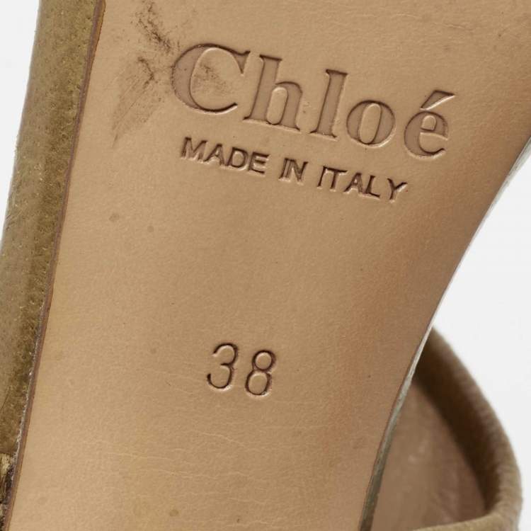 Pre Owned Chloe Brown Canvas and Leather Trim Ankle Sandals Size 38