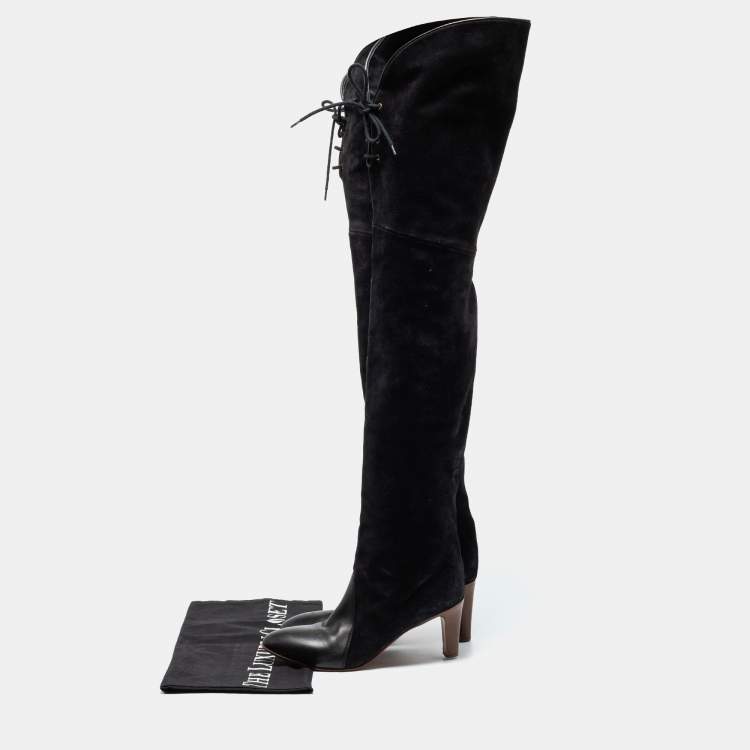 مملوكة مسبقًا Chloe Black Suede And Leather Thigh Length Boots Size 39