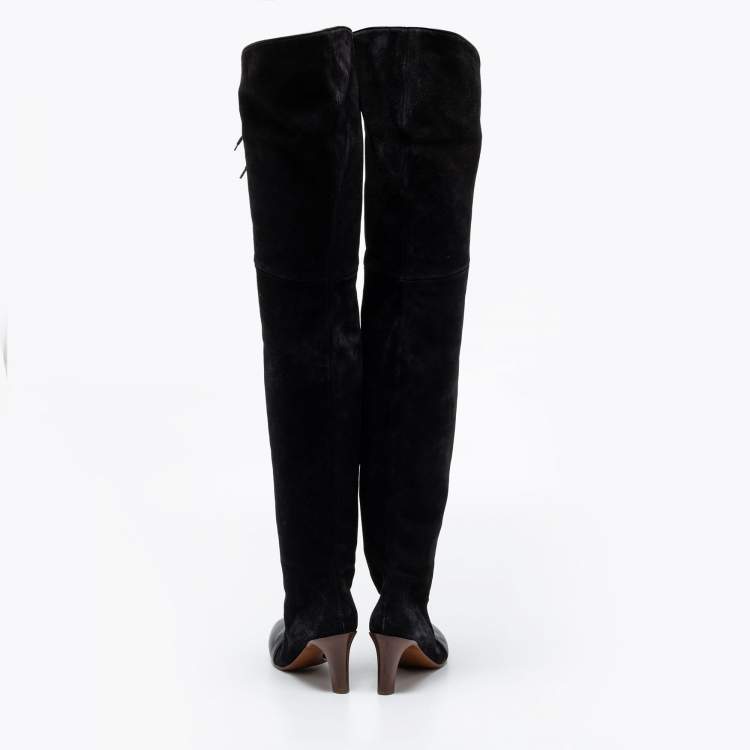 مملوكة مسبقًا Chloe Black Suede And Leather Thigh Length Boots Size 39
