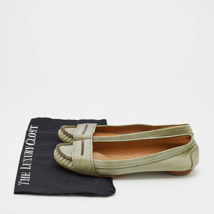Pre Owned Chloe Light Green Leather Ballet Flats Size 39.5