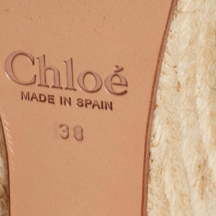 Pre Owned Chloe Black Leather Wedge Espadrille Platform Sandals Size 38