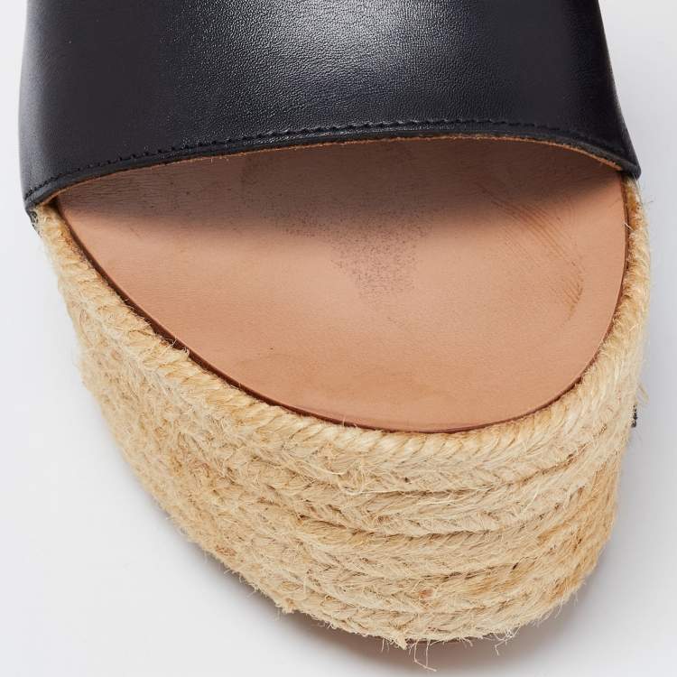 Pre Owned Chloe Black Leather Wedge Espadrille Platform Sandals Size 38