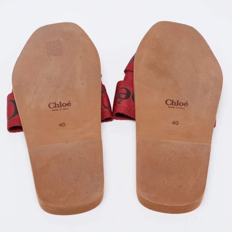 Pre Owned Chloe Red Logo Canvas Woody Flat Slides Size 40 