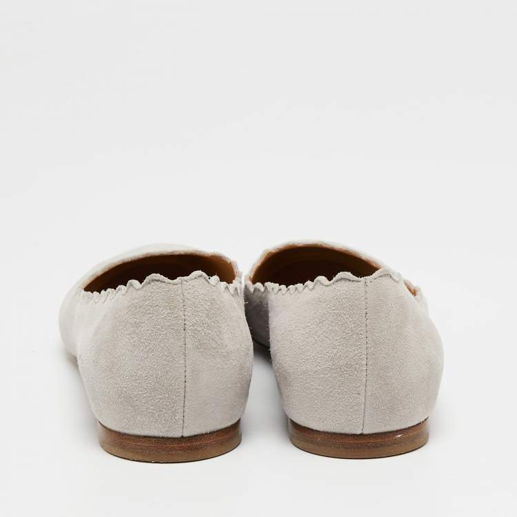 Pre Owned Chloe Light Grey Scalloped Suede Lauren Ballet Flats Size 35.5
