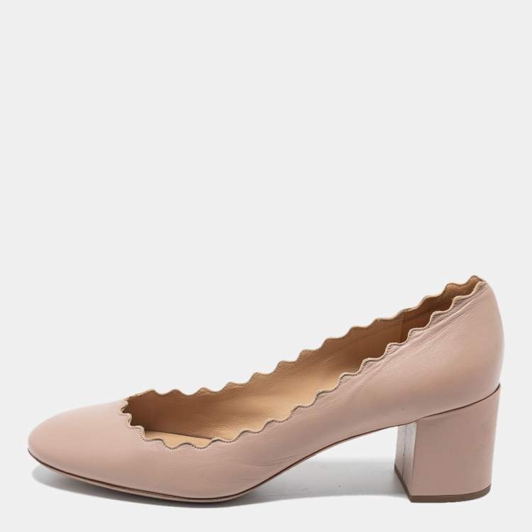 Pre Owned Chloe Dusty Pink Scalloped Leather Lauren Pumps Size 39