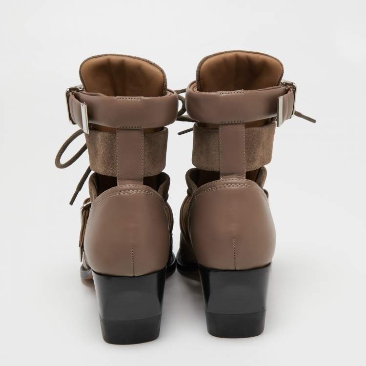 Pre Owned Chloé Rylee Brown Suede And Leather Buckled Ankle Boots Size 40