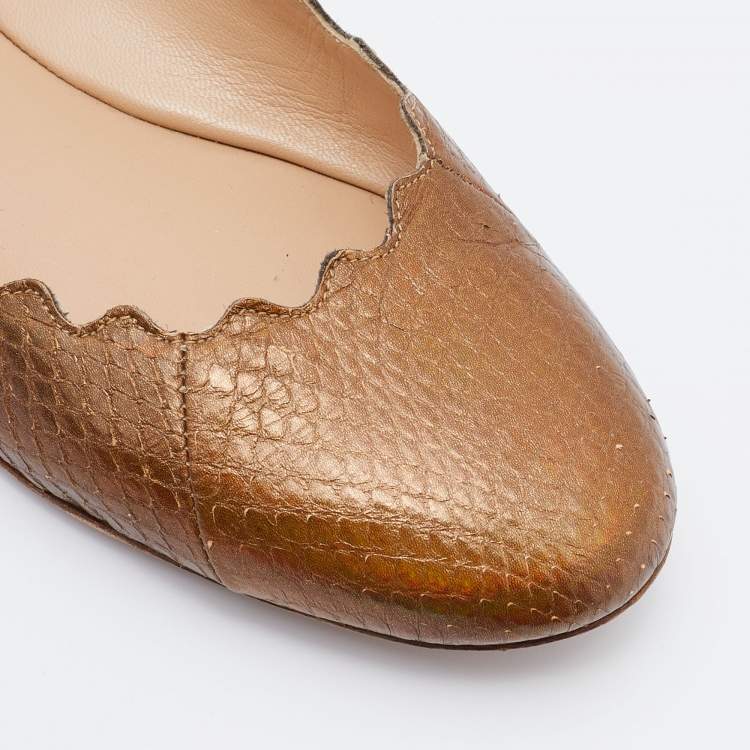 Pre Owned Chloe Metallic Brown Snakeskin Embossed Leather Lauren Ballet Flats Sie 37