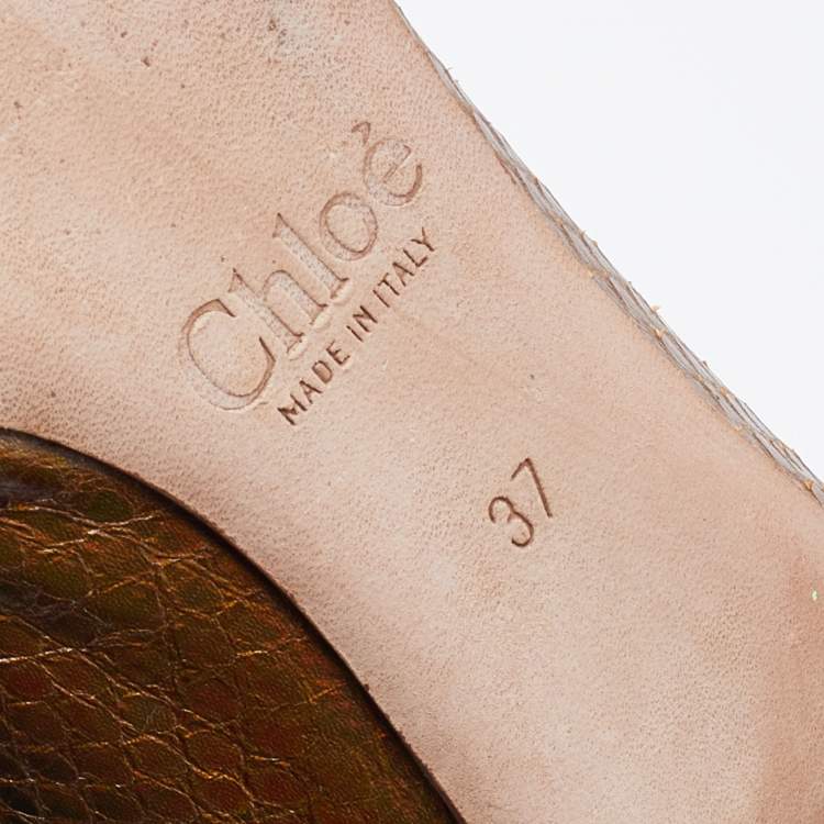 Pre Owned Chloe Metallic Brown Snakeskin Embossed Leather Lauren Ballet Flats Sie 37