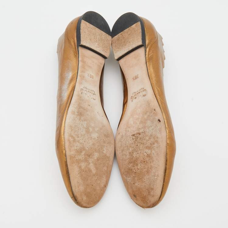 Pre Owned Chloe Gold Leather Lauren Scalloped Ballet Flats Size 36.5
