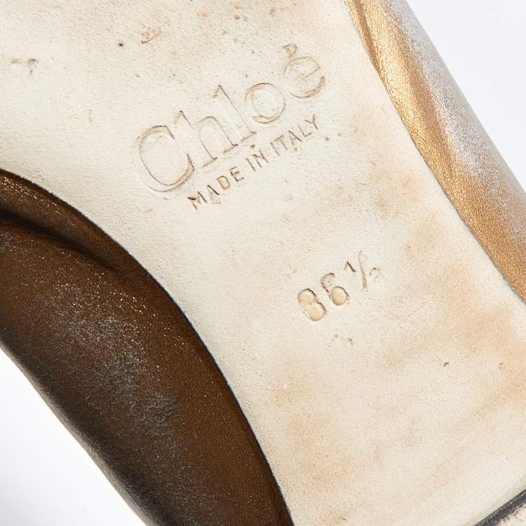 Pre Owned Chloe Gold Leather Lauren Scalloped Ballet Flats Size 36.5