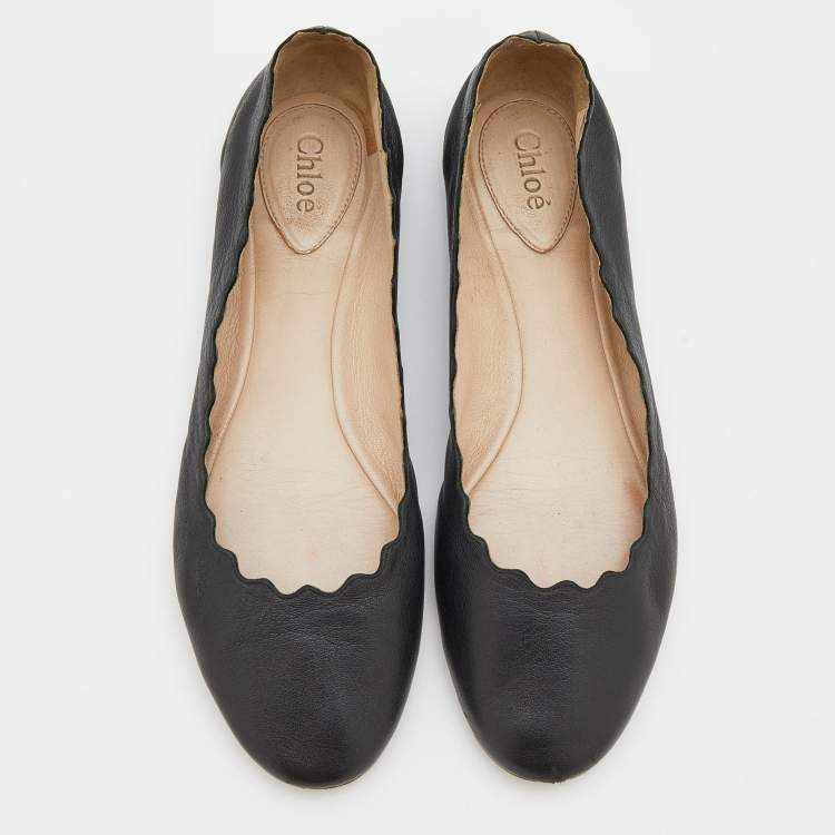 Pre Owned Chloe Black Leather Lauren Ballet Flats Size 37