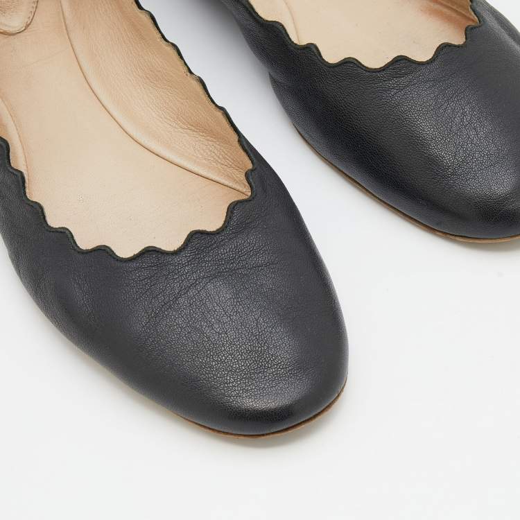 Pre Owned Chloe Black Leather Lauren Ballet Flats Size 37