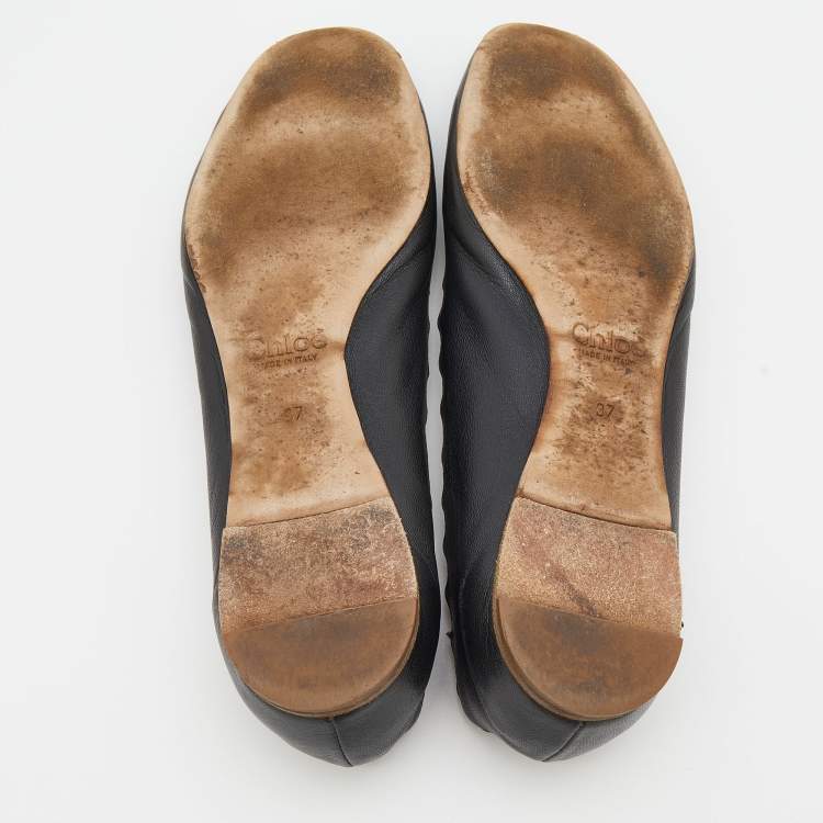 Pre Owned Chloe Black Leather Lauren Ballet Flats Size 37