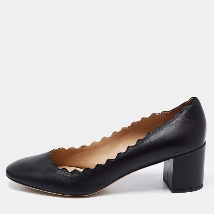 Pre Owned Chloe Black Scalloped Leather Lauren Block Heel Pumps Size 41
