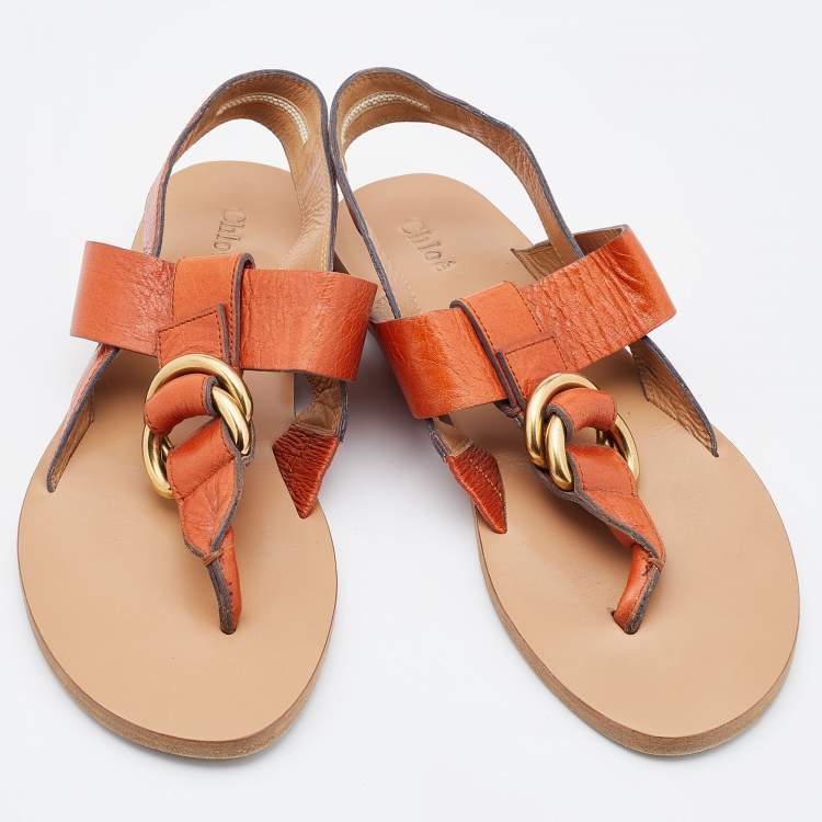 مملوكة مسبقًا Chloe Orange Leather Thong Strap Sandals Size 39