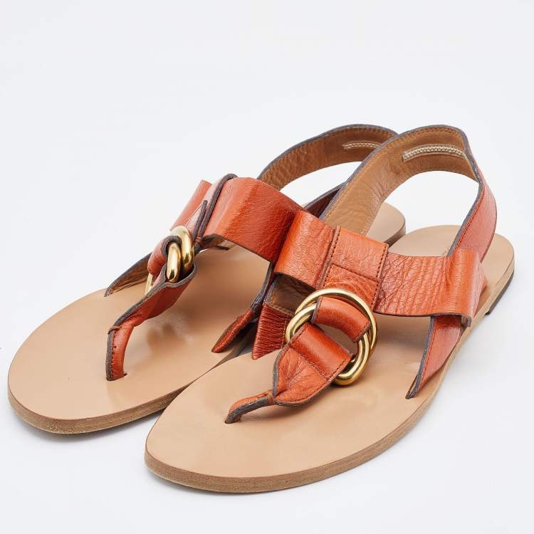 مملوكة مسبقًا Chloe Orange Leather Thong Strap Sandals Size 39