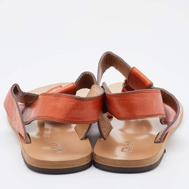 مملوكة مسبقًا Chloe Orange Leather Thong Strap Sandals Size 39