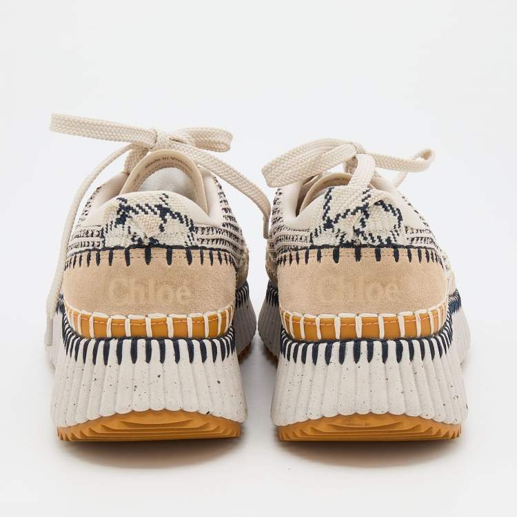 Pre Owned Chloe Multicolor Knit Fabric and Suede Nama Low Top Sneakers Size 38