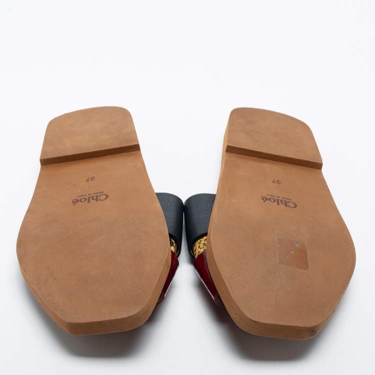 Pre Owned Chloe Multicolor Python Embossed and Croc Embossed Leather Flat Slides Size 37