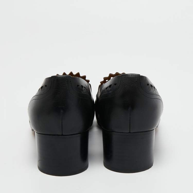 Pre Owned Chloe Black Laser Cut Out Leather Block Heel Pumps Size 41.5
