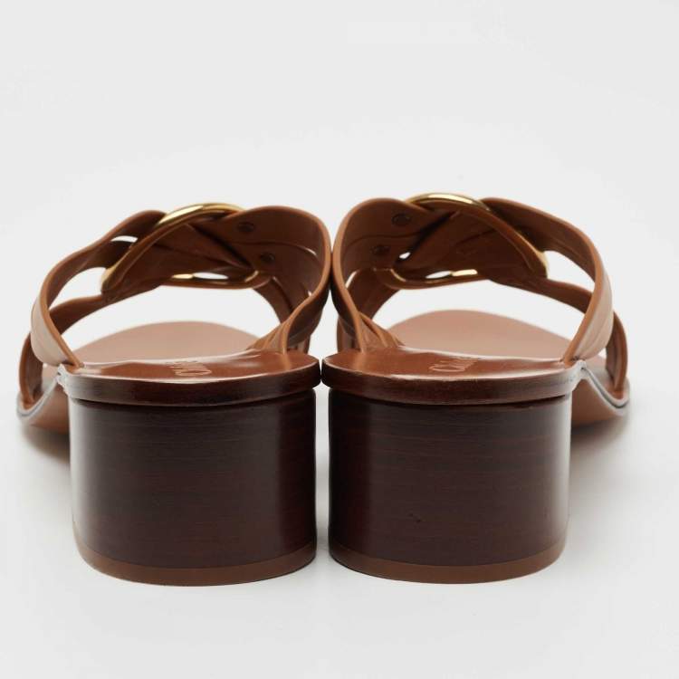 مملوكة مسبقًا Chloe Brown Leather Rony Block Heel Sandals Size 42
