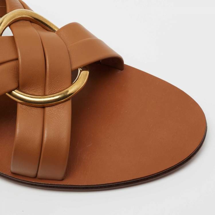 مملوكة مسبقًا Chloe Brown Leather Rony Block Heel Sandals Size 42