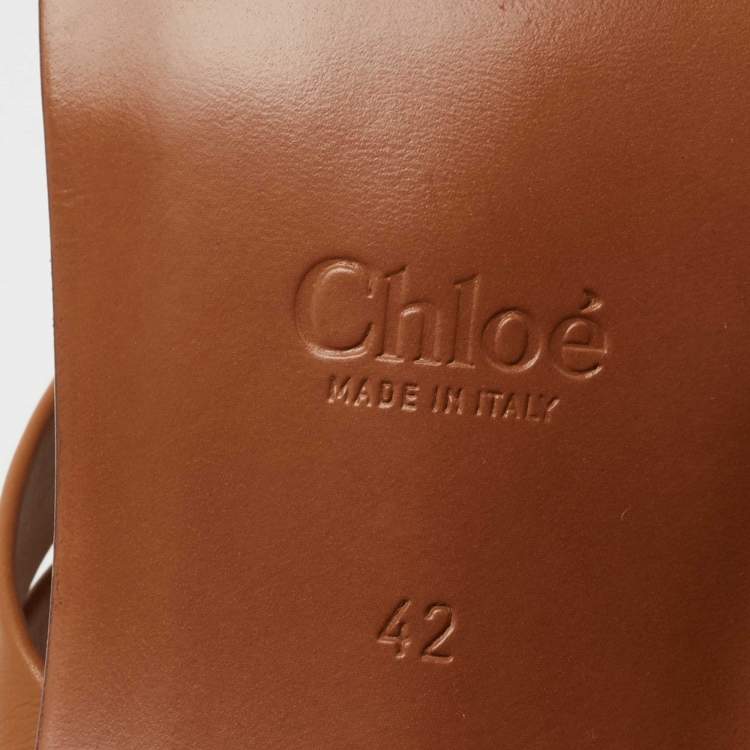 مملوكة مسبقًا Chloe Brown Leather Rony Block Heel Sandals Size 42