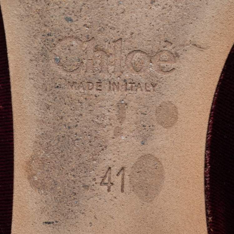 Pre Owned Chloe Burgundy Velvet Scalloped Edge Ballerina Ballet Flats Size 41