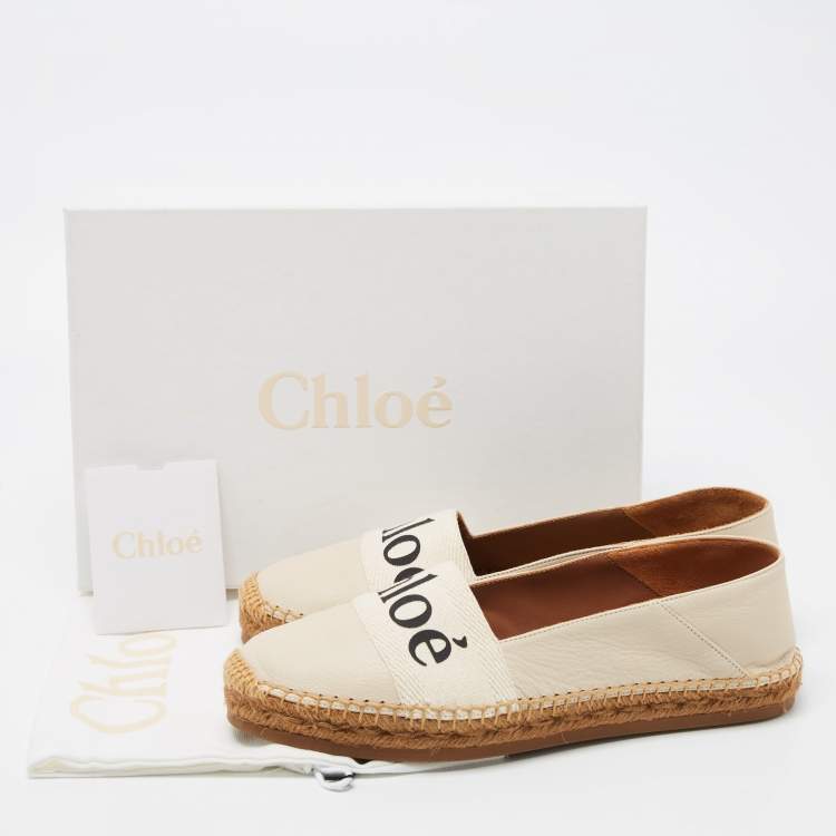 مملوكة مسبقًا Chloe Off White Leather Embroidered Espadrilles Flats Size 41