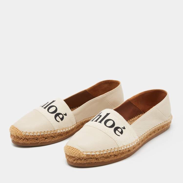 مملوكة مسبقًا Chloe Off White Leather Embroidered Espadrilles Flats Size 41