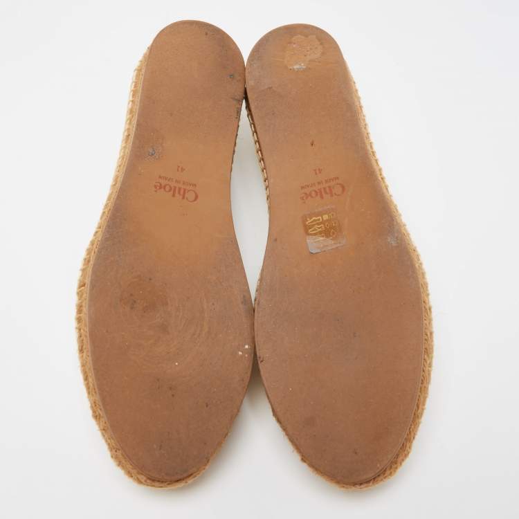 مملوكة مسبقًا Chloe Off White Leather Embroidered Espadrilles Flats Size 41