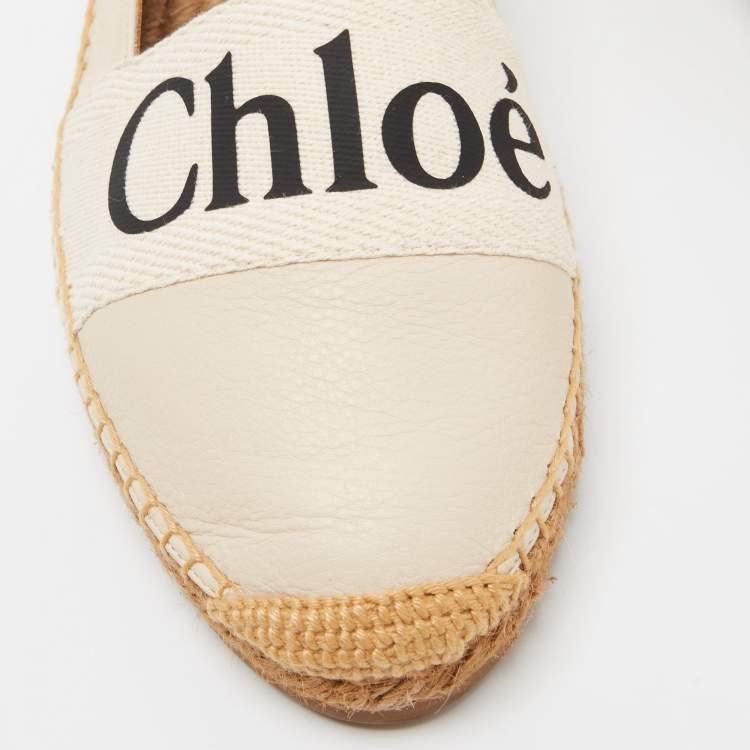 مملوكة مسبقًا Chloe Off White Leather Embroidered Espadrilles Flats Size 41