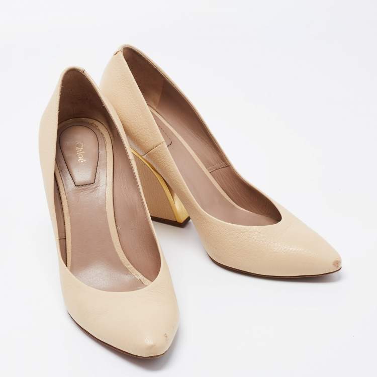 Pre Owned Chloe Beige Leather Beckie Pumps Size 38