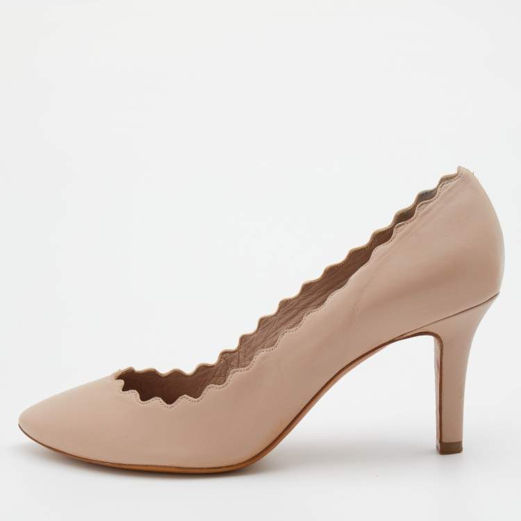 Pre Owned Chloe Beige Leather Lauren Scallop Trim Pumps Size 40