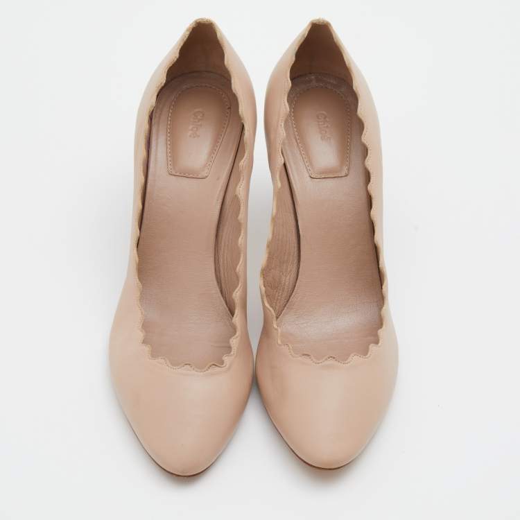 Pre Owned Chloe Beige Leather Lauren Scallop Trim Pumps Size 40